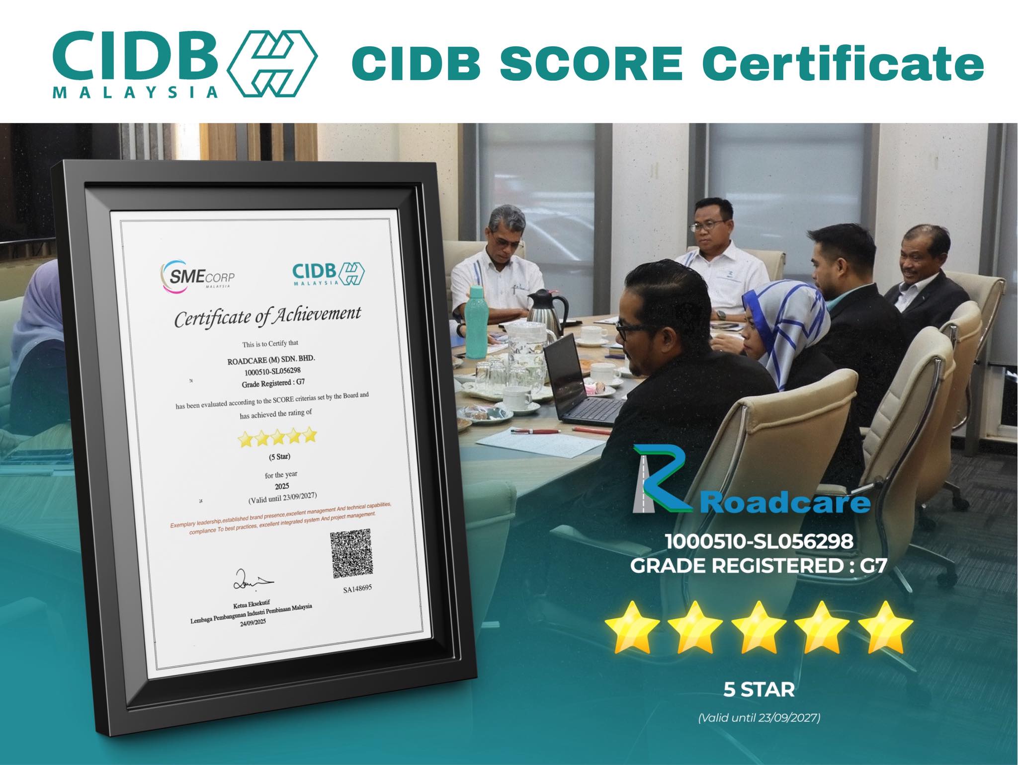 Roadcare (M) Sdn. Bhd. menerima Penarafan 5 Bintang CIDB Malaysia